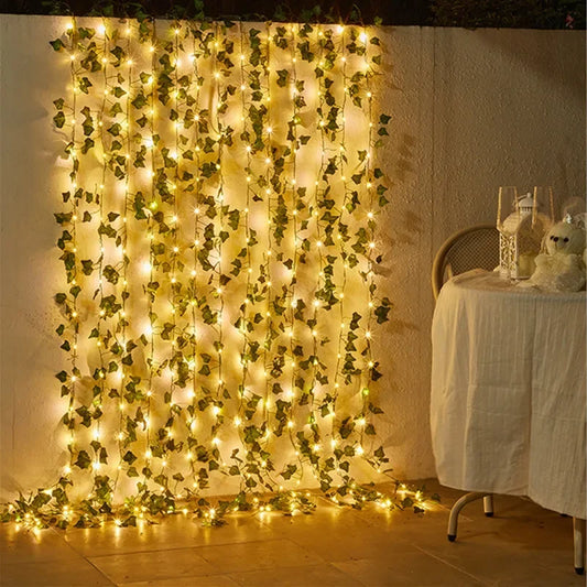 Christmas's + Battery-Powered Green Leaf Fairy Lights for Home Decor