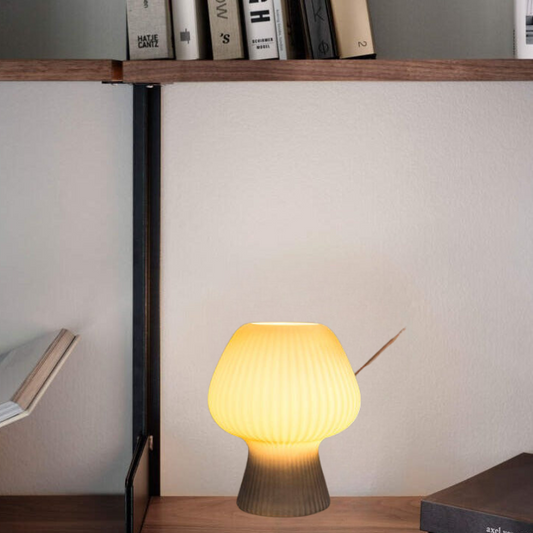 Vintage Ribbed Glass Mushroom Bedside Table Lamp for Home Decor