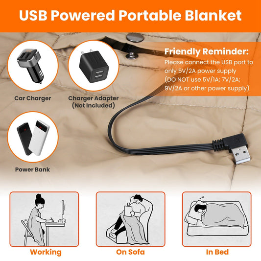 USB Heated Electric Blanket with Poncho, Pockets, and Hand Openings