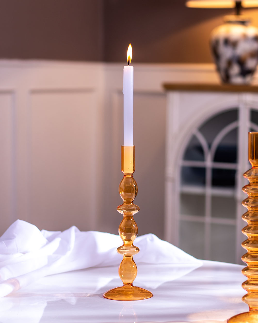 Elegant Glass Candlestick Holder - Orange-Orizon Depot