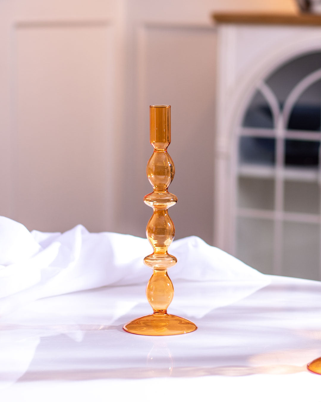 Elegant Glass Candlestick Holder - Orange-Orizon Depot