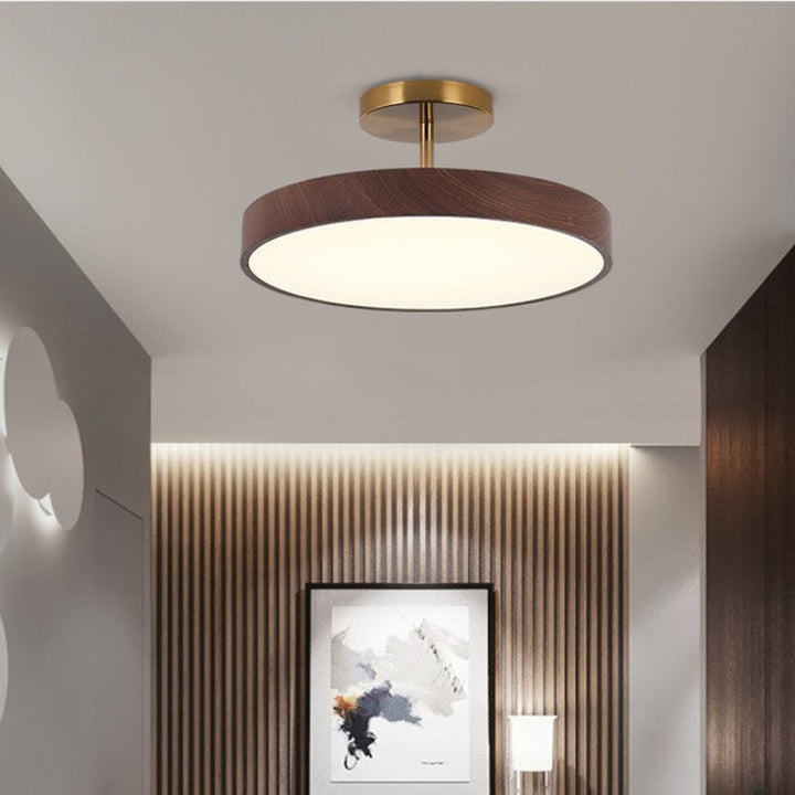 Japanese Wabi-sabi Simplistic Wood Grain Round LED Semi-Flush Mount Lamp-Orizon Depot