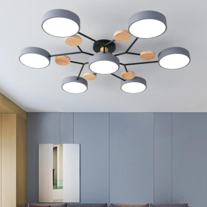 Contemporary Scandinavian Round Molecule Branch Design LED Semi-Flush Mount Ceiling Lamp For Bed Room