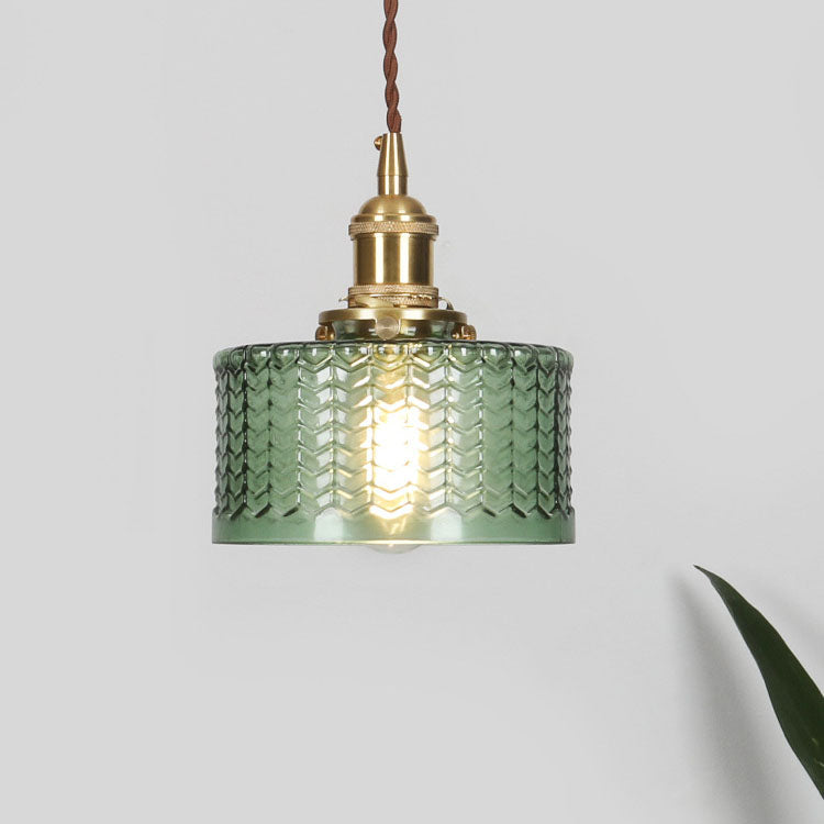 Vintage Japanese Brass Glass Round Jar Single Light Pendant Lamp-Orizon Depot