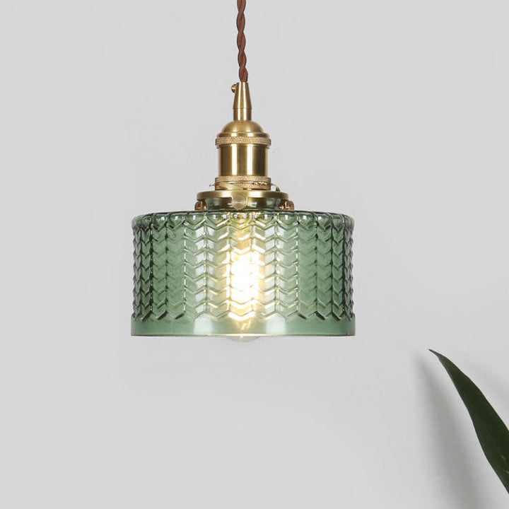 Vintage Japanese Brass Glass Round Jar Single Light Pendant Lamp-Orizon Depot