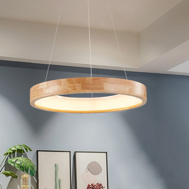 Japanese Minimalist Log Circle LED Island Chandelier for Modern Living-Orizon Depot