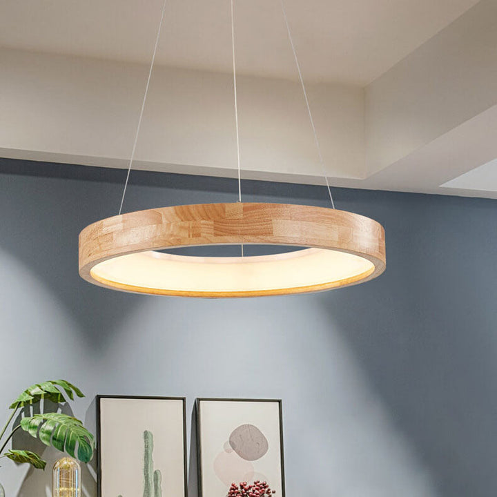 Japanese Minimalist Log Circle LED Island Chandelier for Modern Living-Orizon Depot