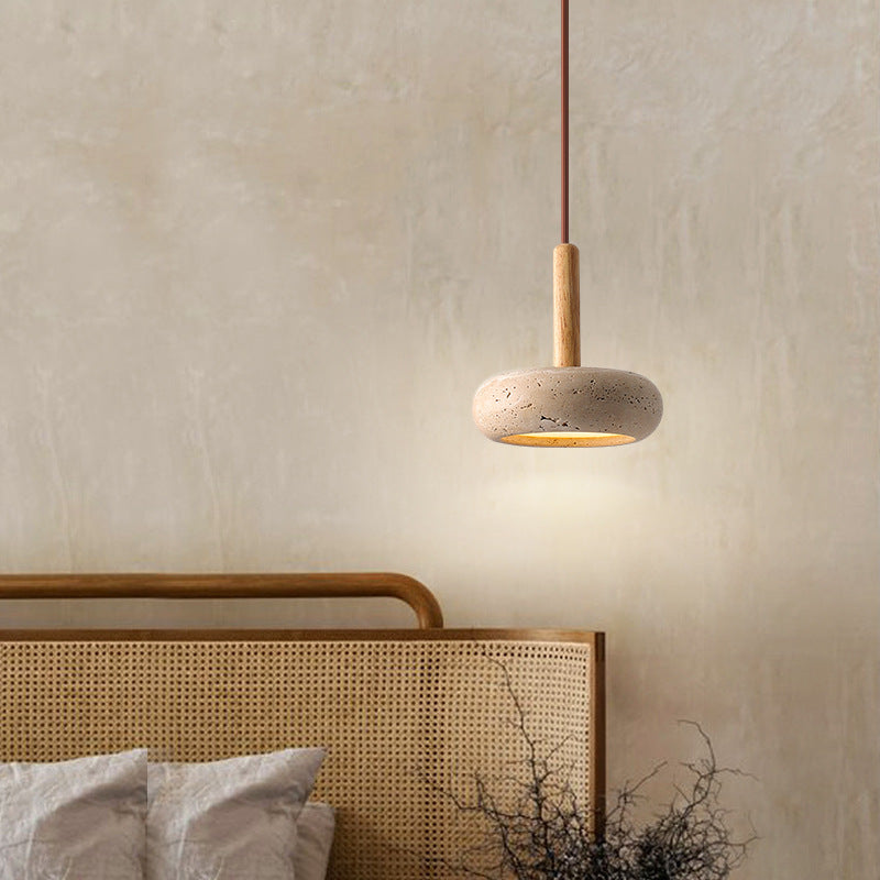 Japanese Wood Travertine LED Pendant Light for Bedroom-Orizon Depot