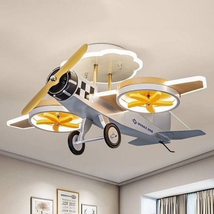 Modern Creative Cartoon Airplane Iron Acrylic LED Kids Semi-Flush Mount Ceiling Lamp-Orizon Depot