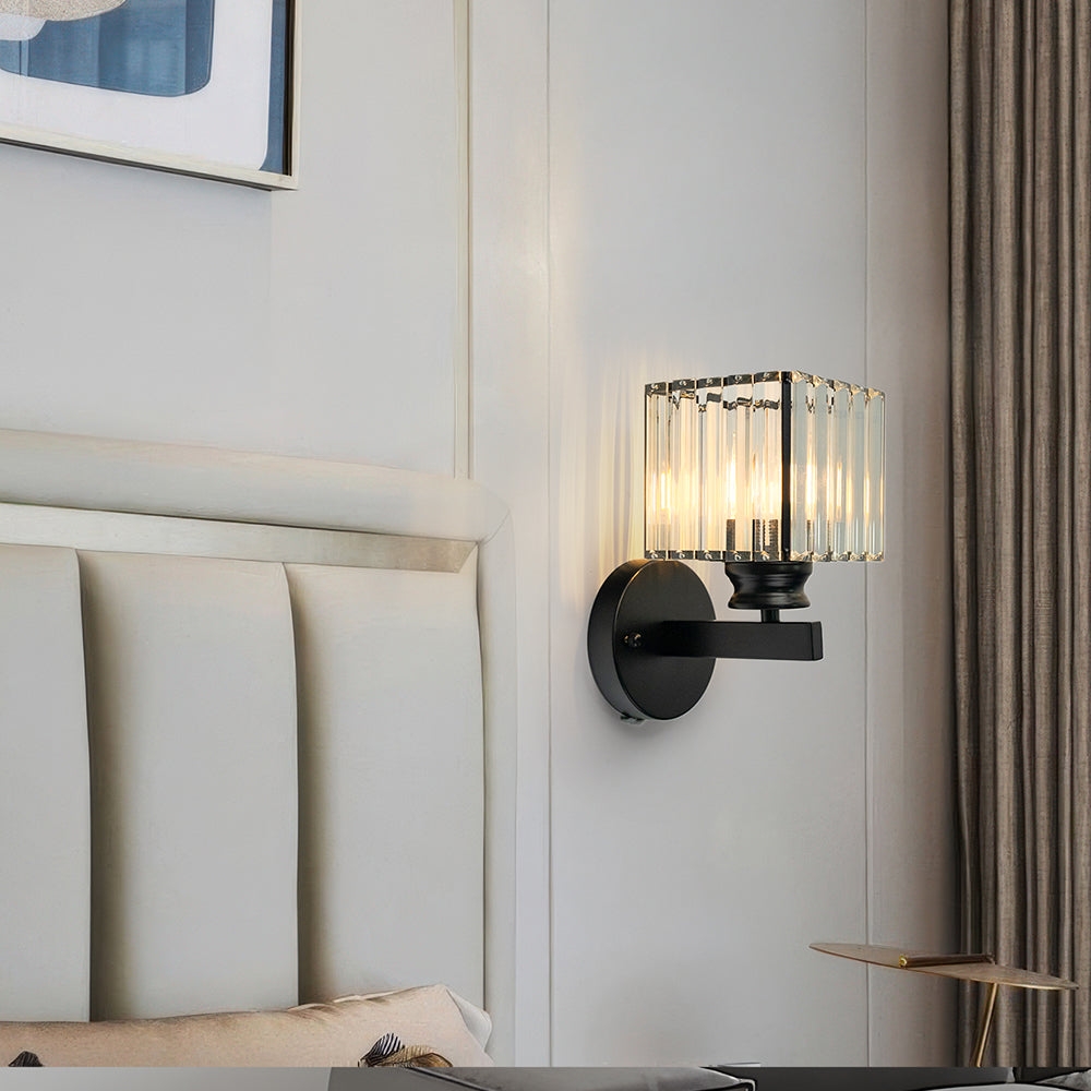 Modern Glass and Iron Wall Sconce Light Fixture