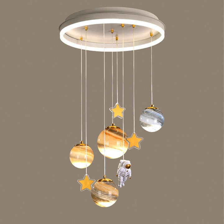 Contemporary Scandinavian Space Planet Acrylic Glass Round Shade LED Kids Flush Mount Ceiling Lamp-Orizon Depot
