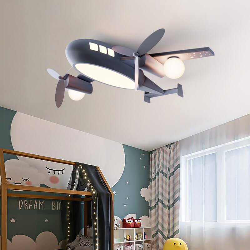 Nordic Modern Creative Kids Cartoon Wrought Iron Airplane LED Flush Mount Ceiling Lamp-Orizon Depot