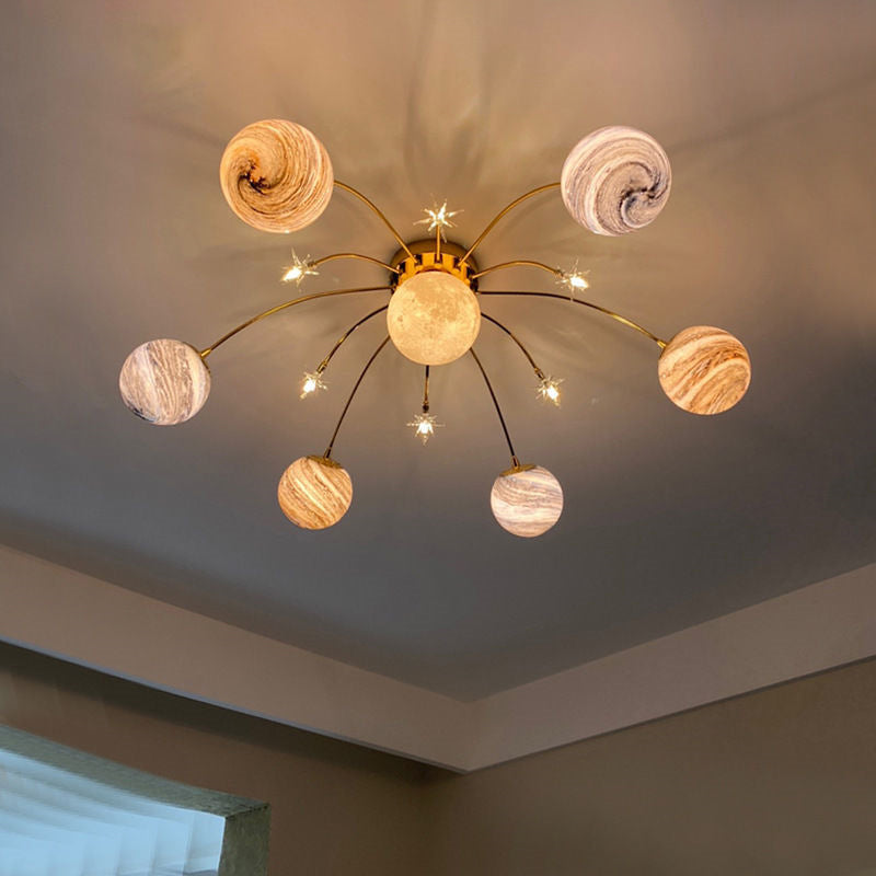 Contemporary Nordic Kids Iron Glass Ball Earth Planet 13-Light Semi-Flush Mount Ceiling Lamp-Orizon Depot