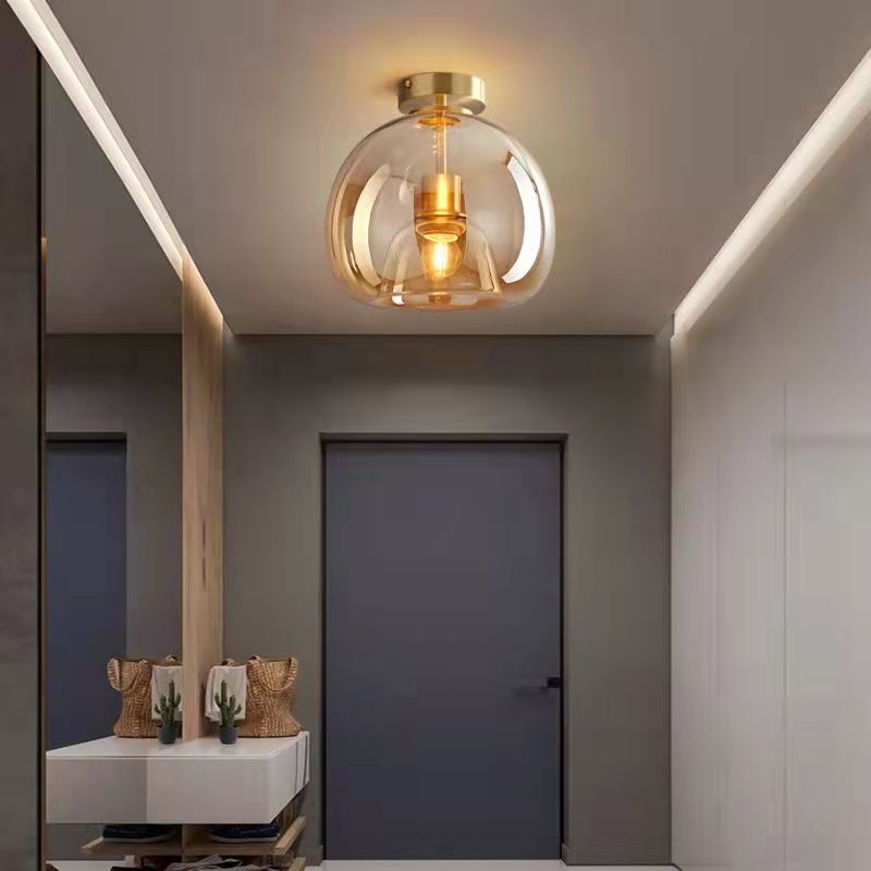 Nordic Light Luxury Round Glass Ball 1-Light Semi-Flush Mount Ceiling Lamp