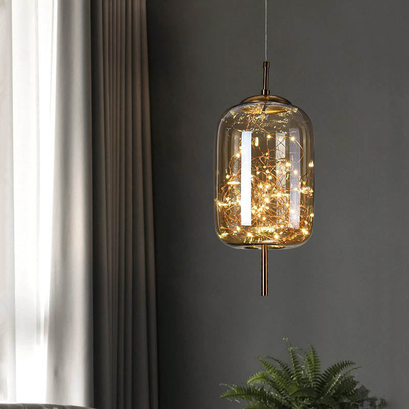 Scandinavian Cylinder Oval Glass Pendant Light for Bedroom-Orizon Depot