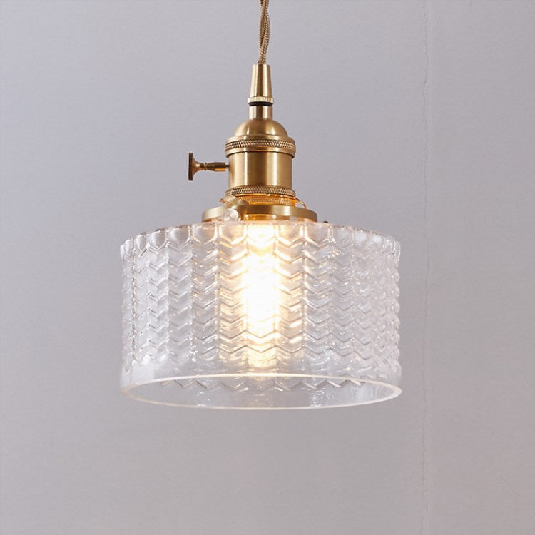 Vintage Japanese Brass Glass Round Jar Single Light Pendant Lamp-Orizon Depot