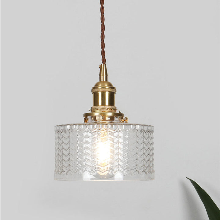 Vintage Japanese Brass Glass Round Jar Single Light Pendant Lamp-Orizon Depot