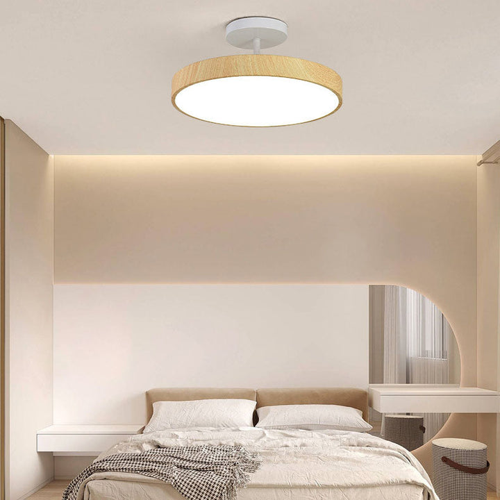 Japanese Wabi-sabi Simplistic Wood Grain Round LED Semi-Flush Mount Lamp-Orizon Depot