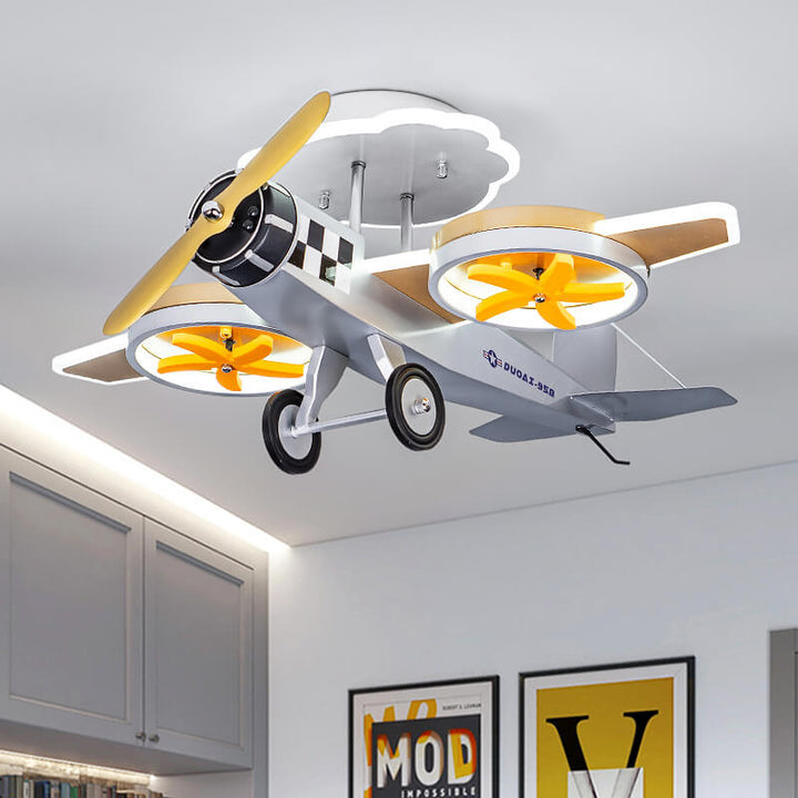 Modern Creative Cartoon Airplane Iron Acrylic LED Kids Semi-Flush Mount Ceiling Lamp-Orizon Depot