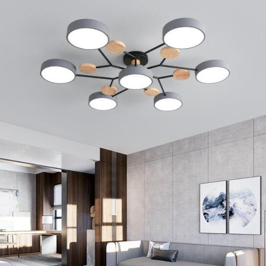 Contemporary Scandinavian Round Molecule Branch Design LED Semi-Flush Mount Ceiling Lamp For Bed Room-Orizon Depot
