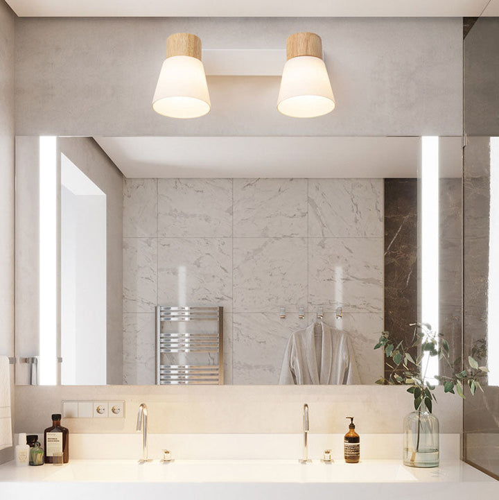 Modern Minimalist Horn Design Rubber Wood Iron Glass Vanity Wall Sconce Multi Light-Orizon Depot