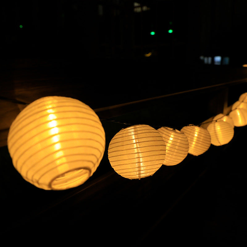 Modern Fabric Lantern Ball LED String Lights – Solar Powered Waterproof Outdoor Decor-Orizon Depot