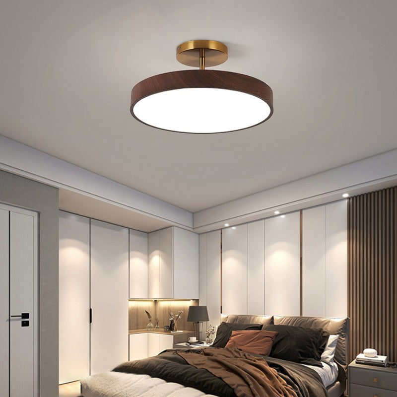 Japanese Wabi-sabi Simplistic Wood Grain Round LED Semi-Flush Mount Lamp