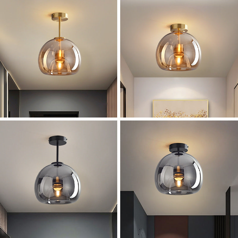 Nordic Light Luxury Round Glass Ball 1-Light Semi-Flush Mount Ceiling Lamp
