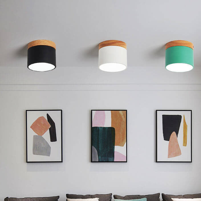 Scandinavian Minimalist Solid Color Log LED Flush Mount Ceiling Lamp