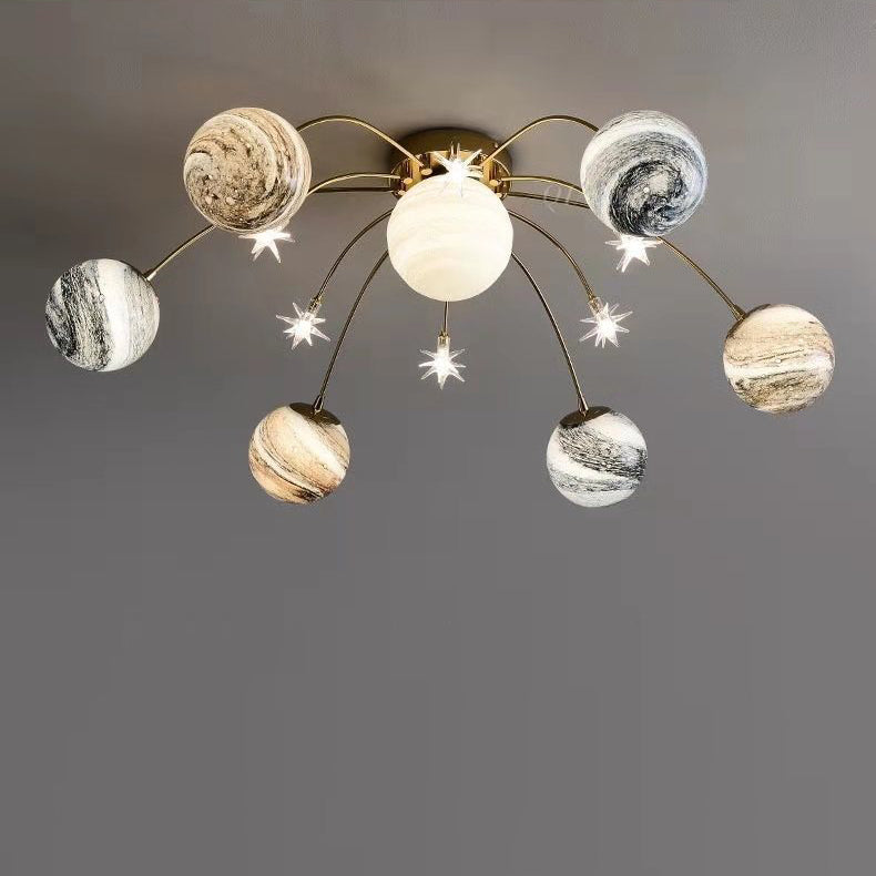 Contemporary Nordic Kids Iron Glass Ball Earth Planet 13-Light Semi-Flush Mount Ceiling Lamp-Orizon Depot