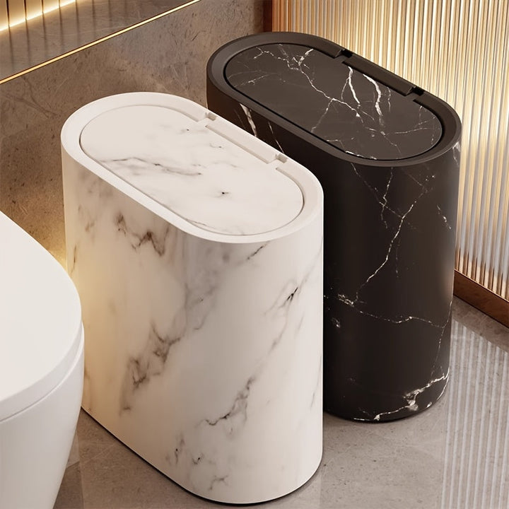 Stylish Marble Pattern Trash Can | Modern Bathroom & Kitchen Bin with Lid-Orizon Depot