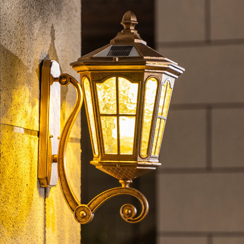 European Solar Outdoor Lantern Aluminum Glass Waterproof 1-Light Wall Sconce Lamp for Elegant Exteriors-Orizon Depot