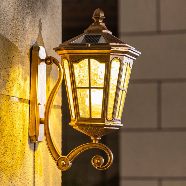European Solar Outdoor Lantern Aluminum Glass Waterproof 1-Light Wall Sconce Lamp for Elegant Exteriors-Orizon Depot