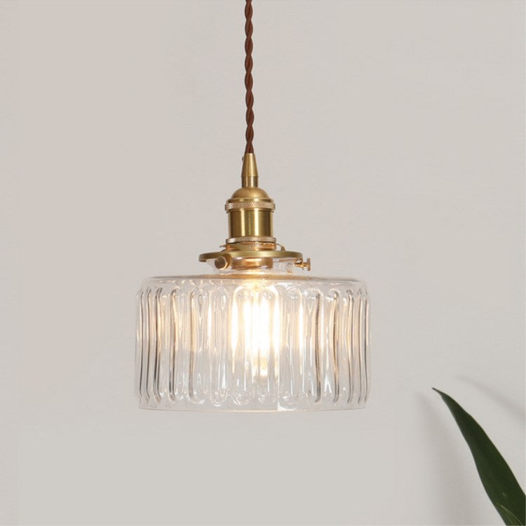 Vintage Japanese Brass Glass Round Jar Single Light Pendant Lamp-Orizon Depot