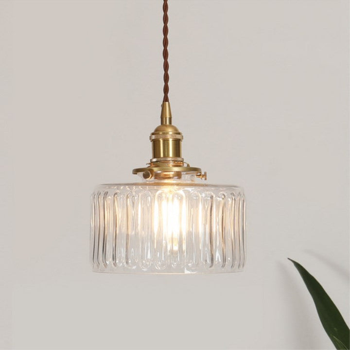 Vintage Japanese Brass Glass Round Jar Single Light Pendant Lamp-Orizon Depot
