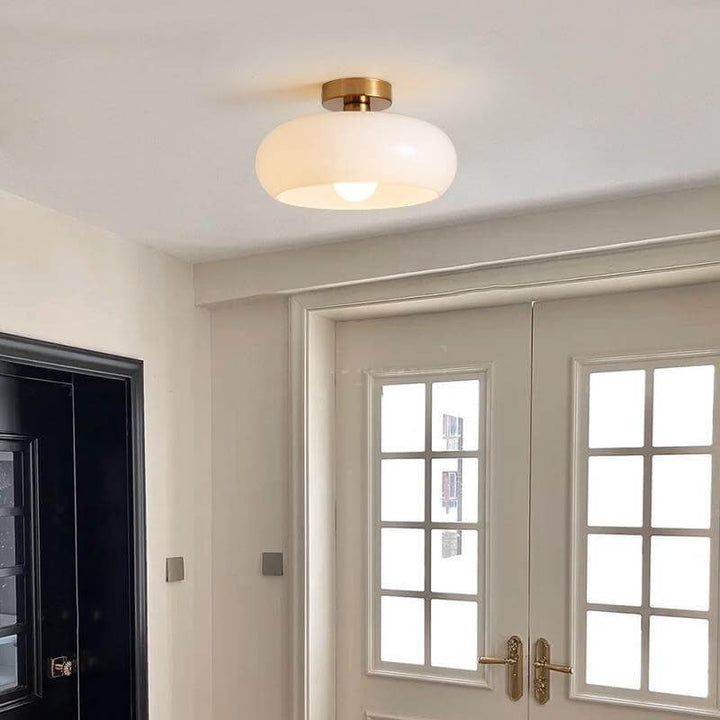 Modern Retro Round Solid Colorful Glass Electroplated Copper 1-Light Pendant Lamp Flush Mount Light-Orizon Depot