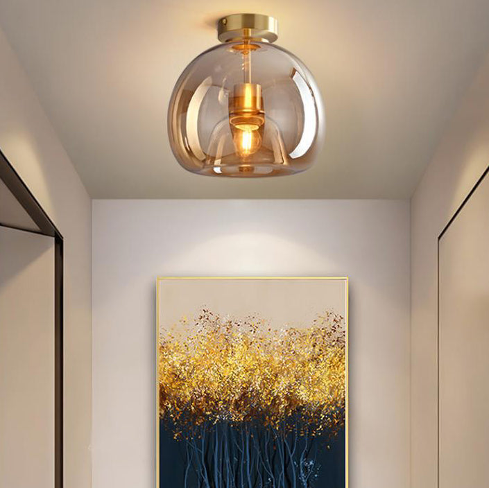 Nordic Light Luxury Round Glass Ball 1-Light Semi-Flush Mount Ceiling Lamp