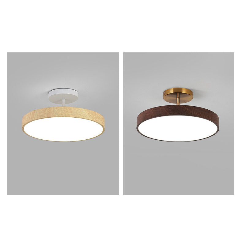 Japanese Wabi-sabi Simplistic Wood Grain Round LED Semi-Flush Mount Lamp-Orizon Depot