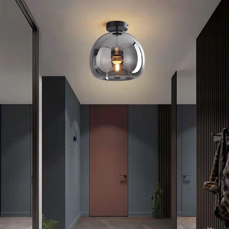Nordic Light Luxury Round Glass Ball 1-Light Semi-Flush Mount Ceiling Lamp