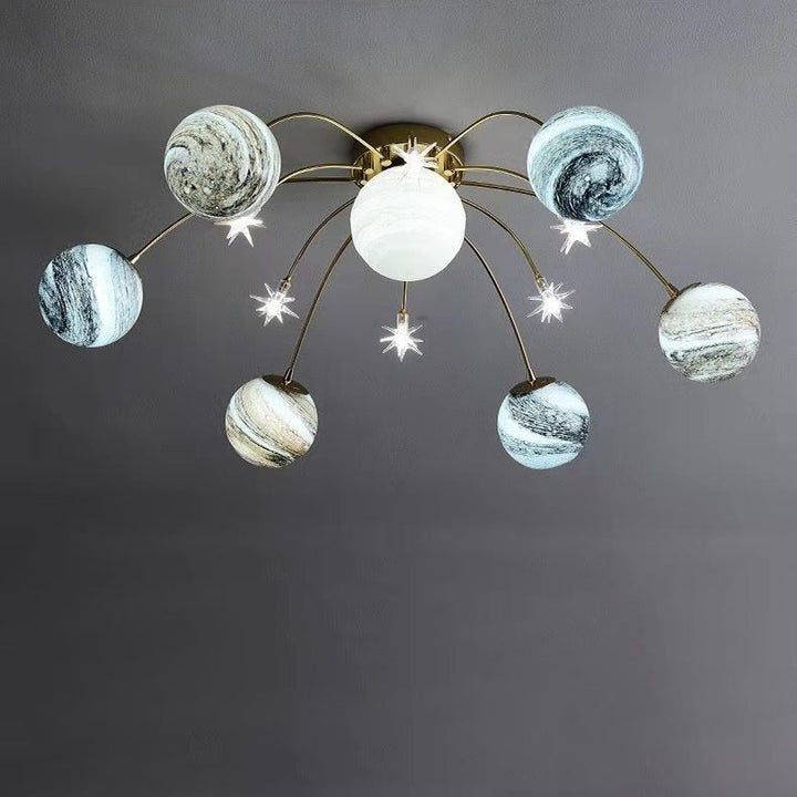 Contemporary Nordic Kids Iron Glass Ball Earth Planet 13-Light Semi-Flush Mount Ceiling Lamp-Orizon Depot