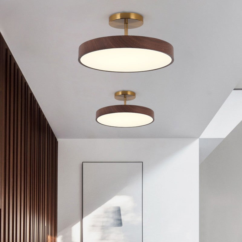 Japanese Wabi-sabi Simplistic Wood Grain Round LED Semi-Flush Mount Lamp