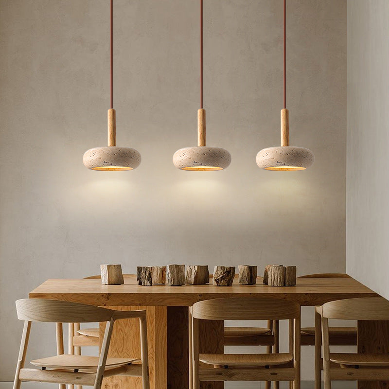 Japanese Wood Travertine LED Pendant Light for Bedroom-Orizon Depot
