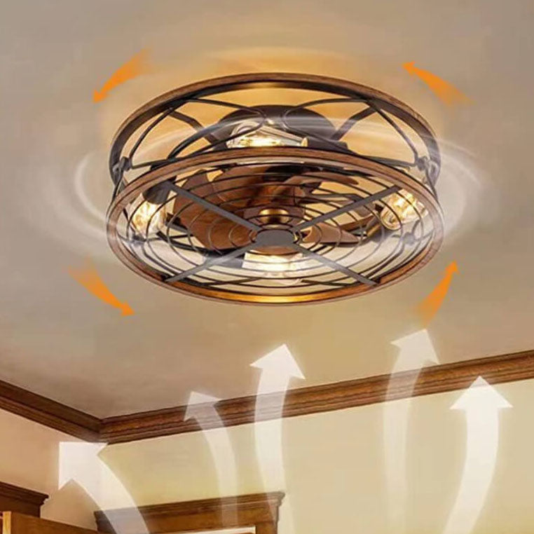 Nordic Industrial Wrought Iron Tubular 4-Light Flush Mount Ceiling Invisible Fan Light