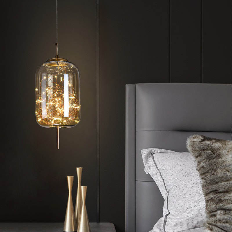 Scandinavian Cylinder Oval Glass Pendant Light for Bedroom-Orizon Depot