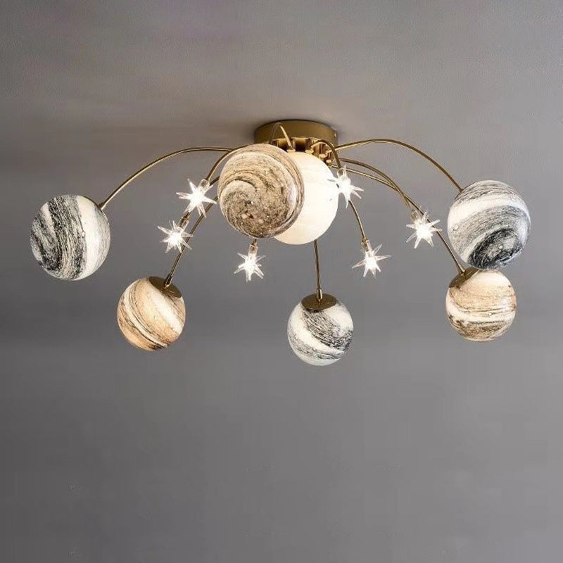 Contemporary Nordic Kids Iron Glass Ball Earth Planet 13-Light Semi-Flush Mount Ceiling Lamp-Orizon Depot
