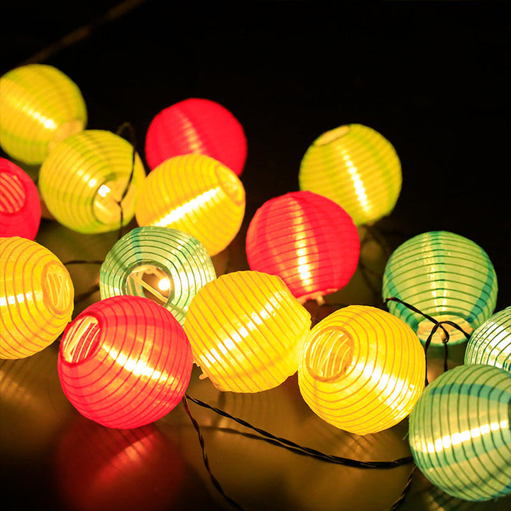 Modern Fabric Lantern Ball LED String Lights – Solar Powered Waterproof Outdoor Decor-Orizon Depot