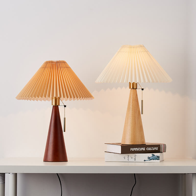 Japanese Minimalist Vintage Table Lamp Pleated Fabric and Wooden LED Light-Orizon Depot