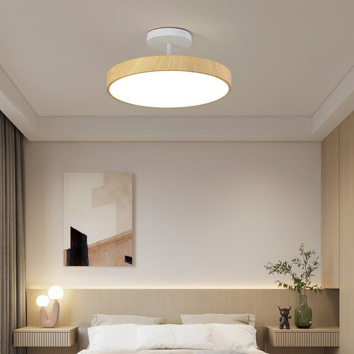 Japanese Wabi-sabi Simplistic Wood Grain Round LED Semi-Flush Mount Lamp-Orizon Depot