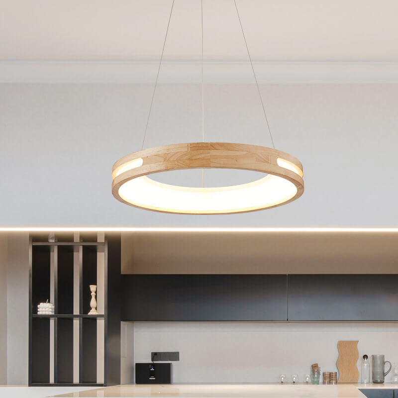Japanese Minimalist Log Circle LED Island Chandelier for Modern Living-Orizon Depot