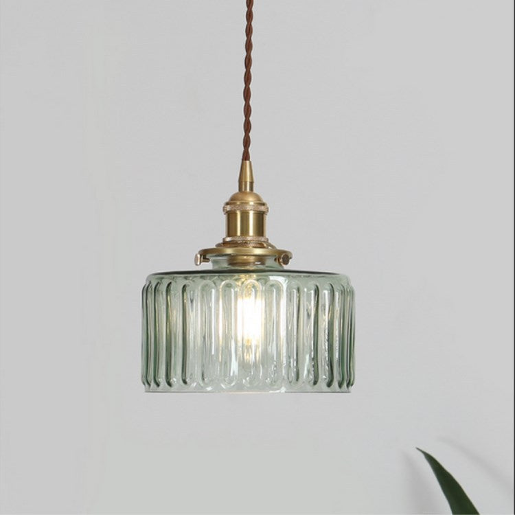 Vintage Japanese Brass Glass Round Jar Single Light Pendant Lamp-Orizon Depot